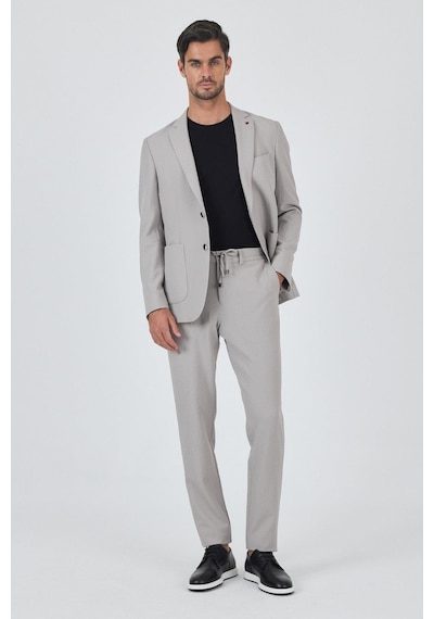 İmza Taş Rengi Mono Yaka Kendinden Desenli 2 Düğme Casual Esnek Slim Fit Takım Elbise 1001250174 Taş Rengi
