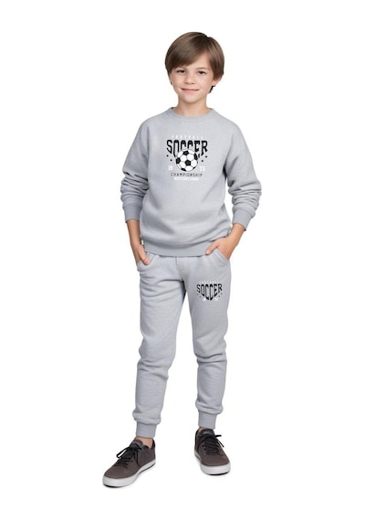 Fyk Kids Erkek Çocuk Soccer Baskılı Bisiklet Yaka Eşofman Takımı Gri