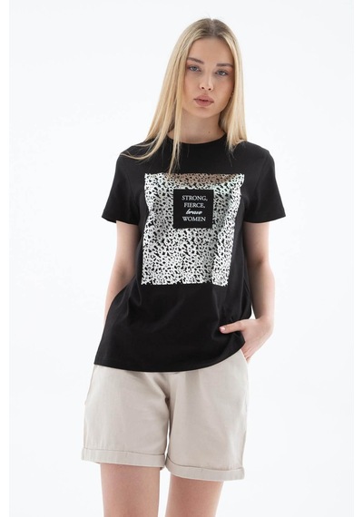 Fashion Friends Baskılı %100 Pamuklu Siyah Kadın T-shirt 25y0430k1 Siyah