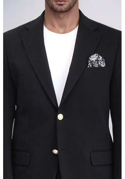 Siyah Kendinden Desenli Örme Altın Renk Metal Düğmeli Slim Fit Erkek Blazer Ceket - Wessi Black Siyah Kendinden Desenli Örme Altın Renk Metal Düğmeli Slim Fit Erkek Blazer Ceket - Wessi Black