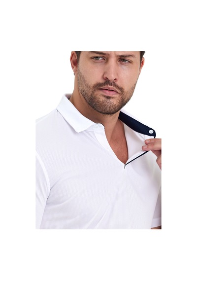 Erkek Kısa Kol Polyester Polo Yaka Fonksiyonel Tişört Beyaz