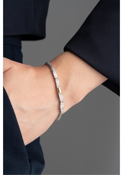 Çekirdekjewelry Baget Zirkon Taşlı 925 Ayar Gümüş Şık Kadın Bileklik Gri
