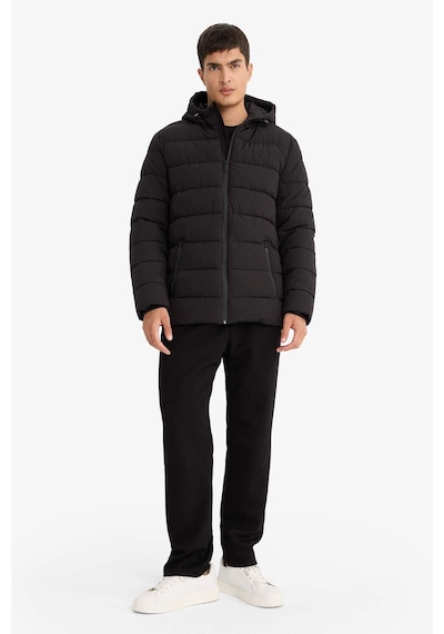 Defacto Su İtici Slim Fit Dar Kesim Astarlı Kapüşonlu Fermuarlı Cepli Dolgulu Mont R0216az25aubk27 Siyah-bk27