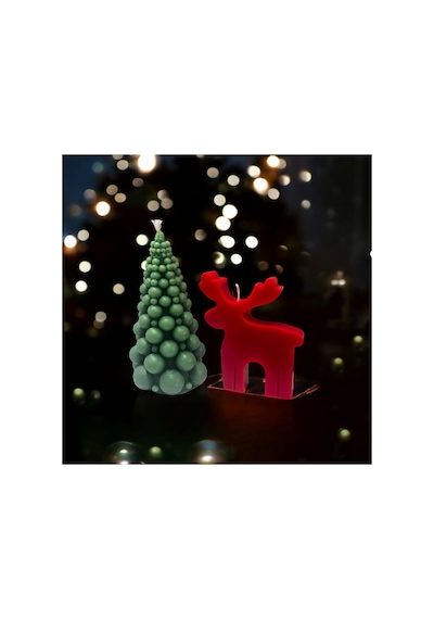 Yılbaşı Noel Christmas Ağaç Ve Geyik Dekoratif Mum