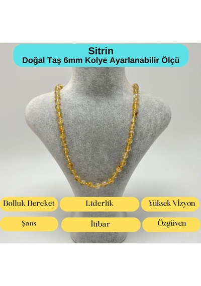 Yıldız Doğal Taş Sitrin Doğal Taş 6 MM Makrome Kolye 45 CM - 55 CM Ayarlanabilir Sarı