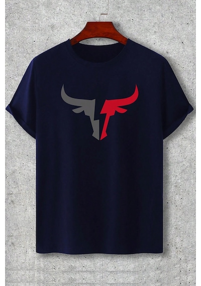 Erkek Boğa Silüet Baskılı Oversize Tshirt Lacivert