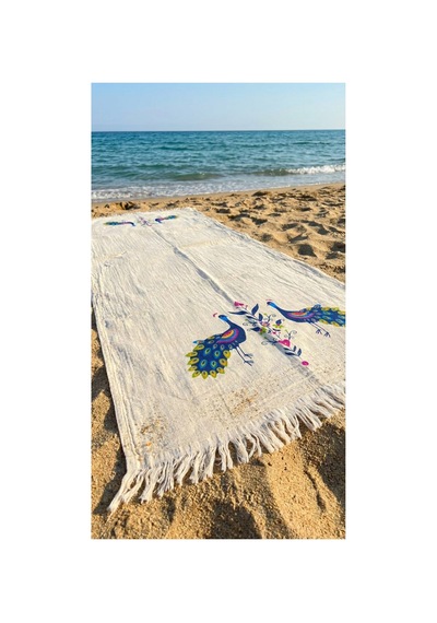 %100 Pamuk 4 Katlı Müslin Kumaş Plaj Havlusu / Peştemal / Banyo / Hamam Havlusu 90 X 190 Cm Ekru - 892987460 Ekru
