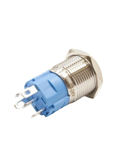 16A-P1-E 16Mm Düz Yaylı Işıklı Metal Buton - Yeşil
