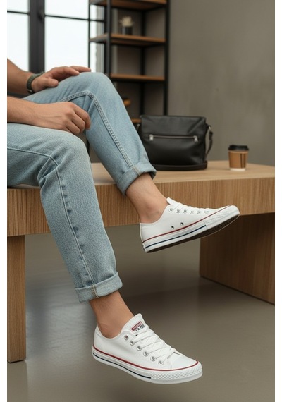 Enoch Unisex Klasik Canvas Ve Bez Bağcıklı Keten Rahat Günlük Sneaker Ayakkabı Beyaz