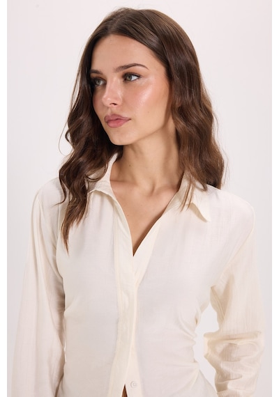 Tudors Kadın Slim Fit Dar Kesim Bel Ve Sırt Bağlamalı Ekru Gömlek-52081
