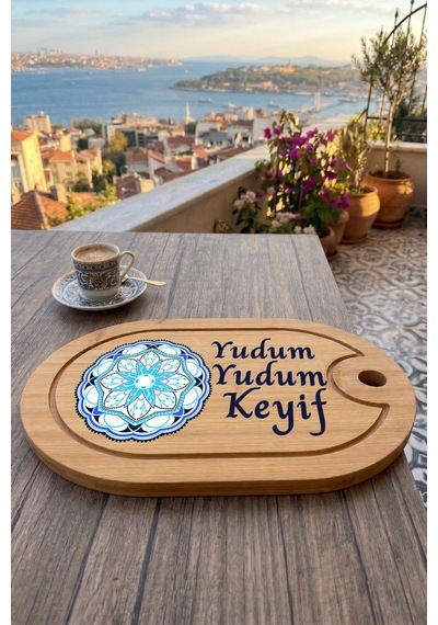 Kahve Keyfi Temalı Afilli Kahve Sunum Tablası Figür 10