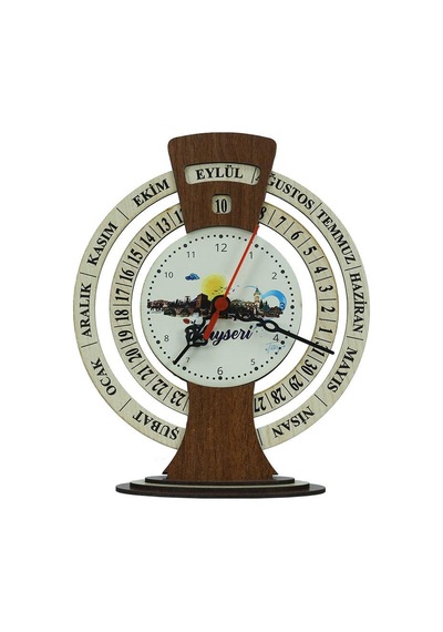 E38 El İşçiliği Kayseri Temalı Ahşap Takvimli Masa Saati 25x20 Cm- 6011