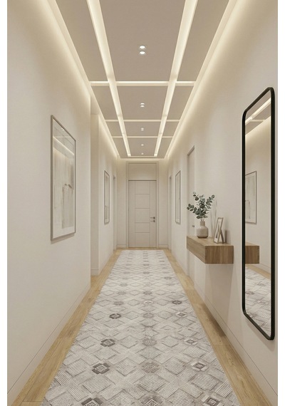 Villadia Home Textile Kaymaz Taban Modern Desen Halı Yolluk Leke Tutmaz Kolay Temizlenir Koridor Salon Yatak Mutfak Odası Vd4047gri Gri