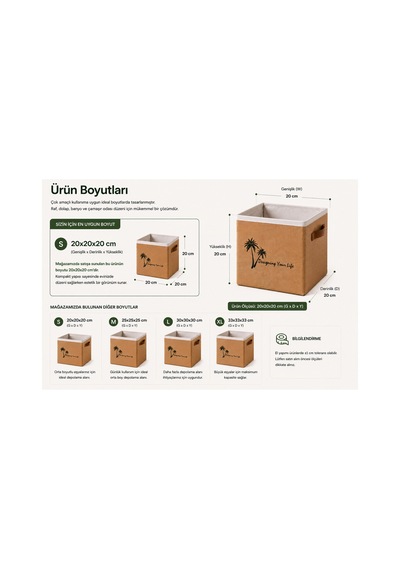 Jüt Dolap Düzenleyici Saklama Kutusu 20x20x20 Cm Katlanabilir Çok Amaçlı Organizer Sepet Doğal