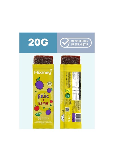 Mixmey Erik Meyve Barı 24 Adet | Atıştırmalıklar – Vegan, Glutensiz, Koruyucusuz (20GR X 24 ADET)