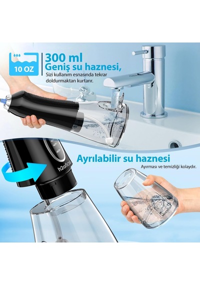 Şarjlı Kablosuz Ağız Duşu, Hızlı Ve Etkili Diş Arası Temizliği 300 Ml Su Hazneli, 5 Modlu, 6 Başlıklı, Ipx7 Su Geçirmez, Diş Taşı Temizliği Siyah