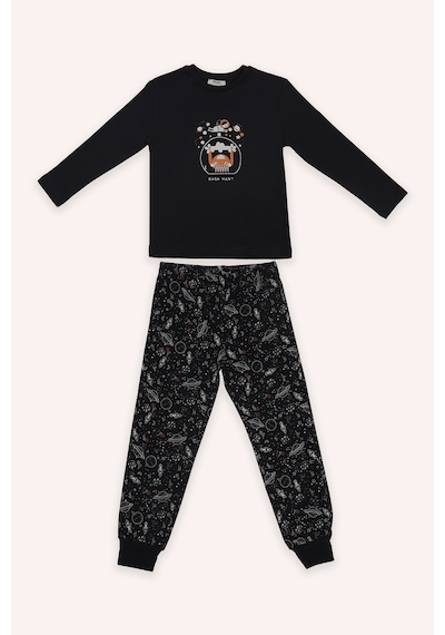 Erkek Çocuk Uzay Baskılı Siyah Pijama Takımı Çok Renkli 2421BK39008 Erkek Çocuk Uzay Baskılı Siyah Pijama Takımı Çok Renkli 2421BK39008