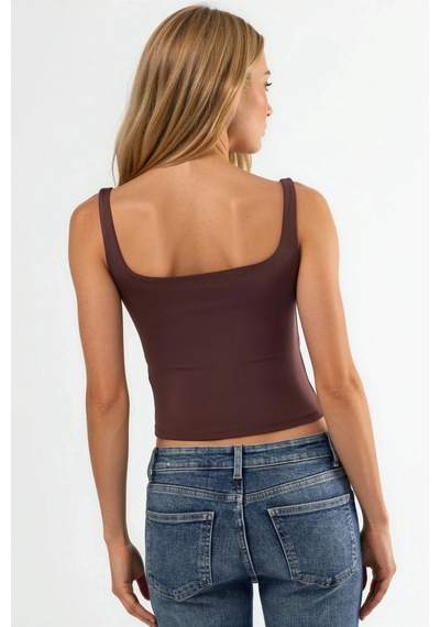 Hiccup Kare Yakalı Vücuda Oturan Crop Top Kahve Kahvesi