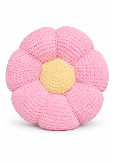 El Yapımı Örgü Çiçek Yastık Yumuşak Dokulu Dekoratif Papatya Kırlent 30 Cm Pembe