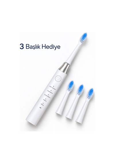 Değiştirilebilir Başlıklı Beyaz Elektrikli Diş Fırçası 5 Mod Ve 3 Yedek Başlık - Lisinya