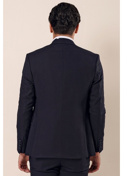 İmza Desenli Çıkarılabilir Kırlangıç Yaka Tam Astar Yelekli 6 Drop Slim Fit Dar Kesim Smokin Damatlık 1001225203-Koyu Lacivert İmza Desenli Çıkarılabilir Kırlangıç Yaka Tam Astar Yelekli 6 Drop Slim Fit Dar Kesim Smokin Damatlık 1001225203-Koyu Lacivert