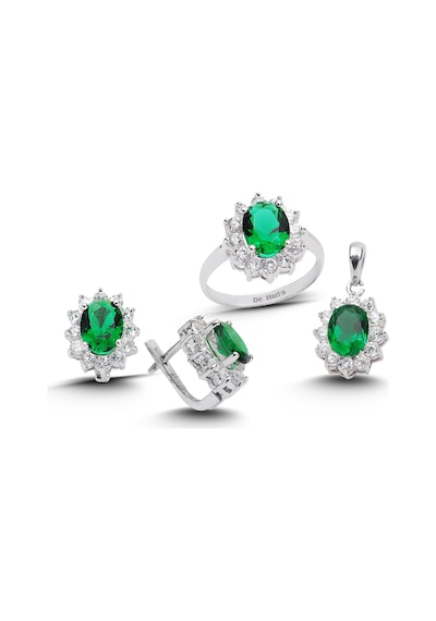 Kuyumcudukkani Zümrüt Yeşili Oval Taşlı Set -24114-w-grn 9 Beyaz