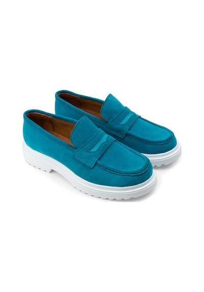 Deery Hakiki Süet Turkuaz Rengi Loafer Kadın Ayakkabı - 01903ztrkp01 Turkuaz