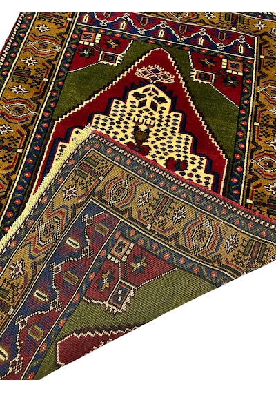 El Dokuma Kök Boya Taşpınar Halısı 102x155 Yeşil %100 Yün Halı Yeşil