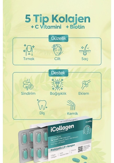 iCollagen Kolajen ve Probiyotik Takviye Edici Gıda 60 Tablet