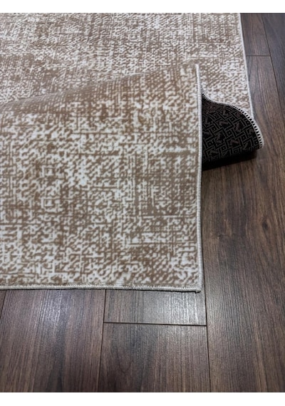 Düz Bej Krem Yıkanabilir Kaymaz Taban Kesme Yolluk Salon Oturma Odası Mutfak Halı