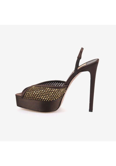 Hawen Angels Kadın Fileli 14cm Uzun Topuklu Gece & Abiye Ayakkabı 9081 Kahverengi