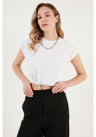 Lela Bisiklet Yaka % 100 Pamuk Crop Bayan T Shirt 5865587 Beyaz