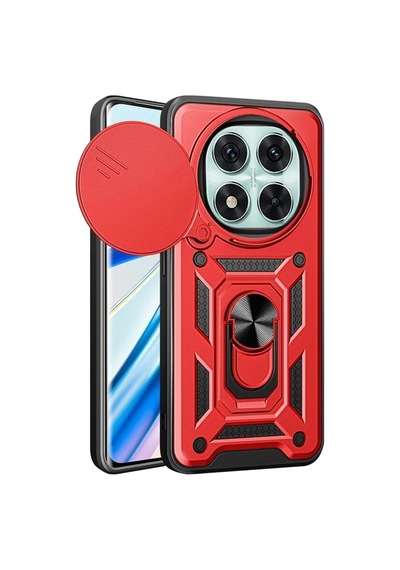Redmi Note 14 Pro Plus 5G Uyumlu Tank Kılıf Yüzüklü Standlı Extra Koruma Zırhlı Kapak -Kırmızı