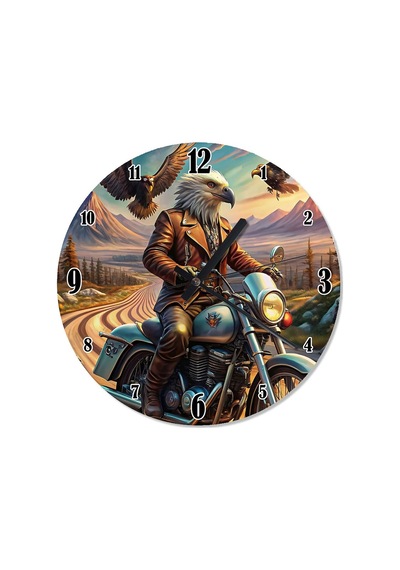 Chopper Kullanan Kartal Analog Duvar Saati Çok Renkli