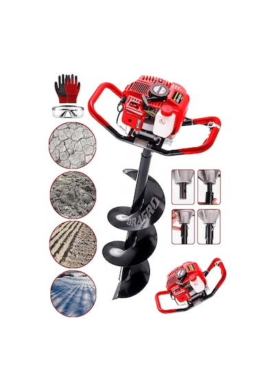 Dragro DRG-H1721 Kırmızı Toprak Burgu Makinası 150 MM Delme Ucu 9.9 Motor Gücü