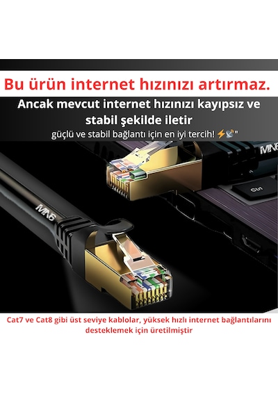 MN6 M109F Cat7 Kablo 30 Metre/Bakır-10Gbps-50 Mikron Altın Kaplama/30M Cat7 Ethernet Kablosu
