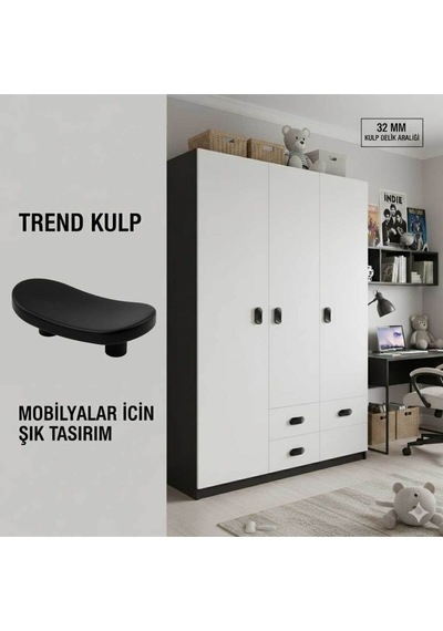 Lüks Trend Kulp Siyah 32 Mm Mobiya Yatak Odası Tv Ünitesi Konsol Çocuk Ve Genç Odası Kulpu Kulp