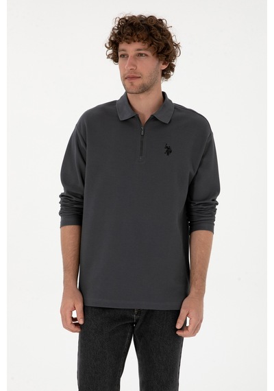 U.S. Polo Assn. Erkek Comfort Fit Yarım Fermuarlı Antrasit Sweatshirt 50313754-VR006
