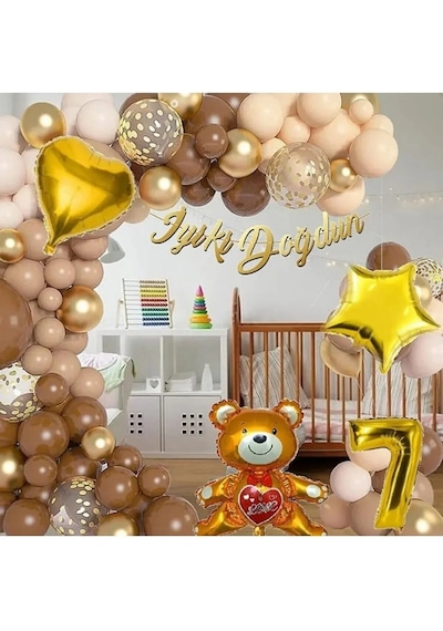 Ayıcıklı Lüks Kahverengi Doğum Günü Süsü Doğum Günü Parti Balon Seti 1