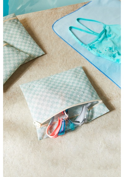 Ocean Home Textile 3'lü Su Geçirmez Pvc Astarlı Mint Dama Desen Islak Kuru Çantası 20 X 13 / 24 X 20 / 30 X 24 Cm