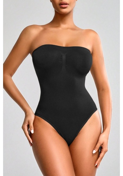 Mistirik Fossini Model Toparlayıcı Örme Kumaş Çıtçıtlı Straplez Korse Siyah Renk
