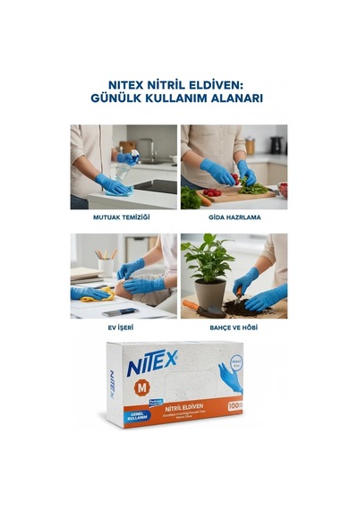 Nitex Nitril Medium Mavi Eldiven 100'lü 1 Paket