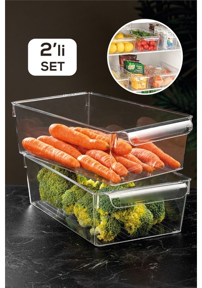 2'li Buzdolabı Düzenleyici - Şeffaf Buzdolabı Içi Düzenleyici Organizer 10 X 32,5 X 20 Cm Şeffaf