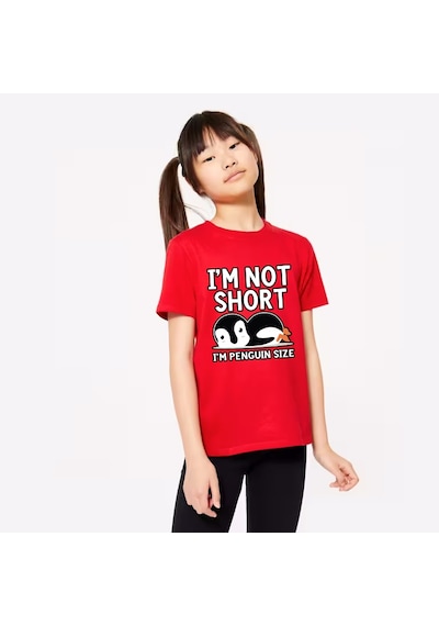 Uyguntarz Çocuk Penguen Baskılı Pamuklu Tshirt Kırmızı