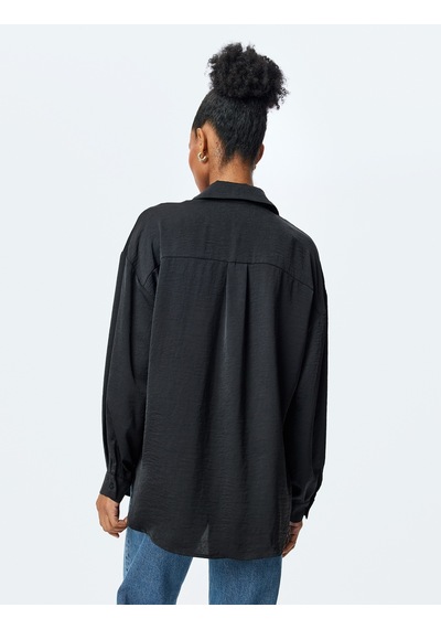 Koton Klasik Yaka Uzun Kollu Oversize Gömlek Siyah 5sak60010pw Siyah