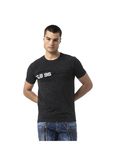 Cipo & Baxx Erkek Regular Fit Siyah Bisiklet Yaka Kısa Kollu Yazı Detaylı Tişört Ct805