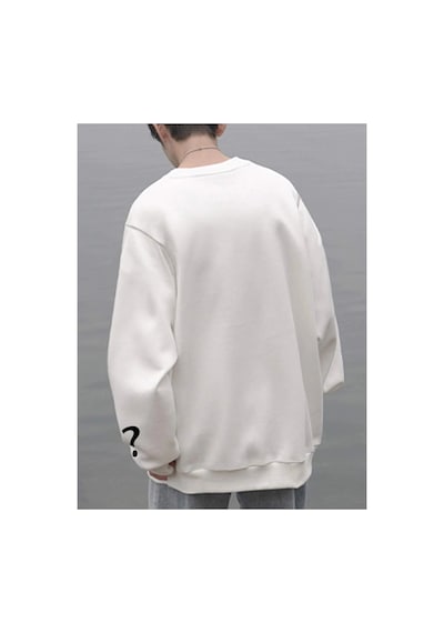 Tarzsokak Unisex Kadın/erkek Beyaz Who Am I Oversize Bisiklet Yaka Pamuklu Sweatshirt