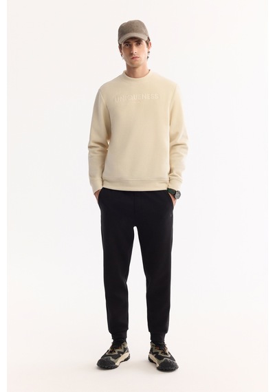 Avva Erkek Ekru Bisiklet Yaka Soft Touch Baskılı Polar Regular Fit Sweatshirt A52y1269