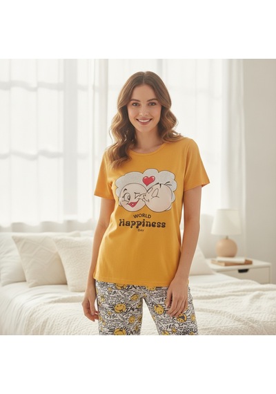 Bonbon Kadın Giyim Kısa Kollu Baskılı Pijama Takımı Bb2664 Çok Renkli