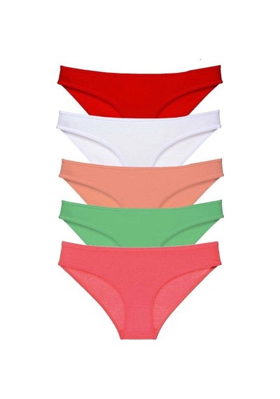 Hubrendy Tedarik 5 Adet Süper Eko Set Likralı Kadın Slip Külot Kırmızı Beyaz Pudra Yeşil Fuşya Mudan Çok Renkli